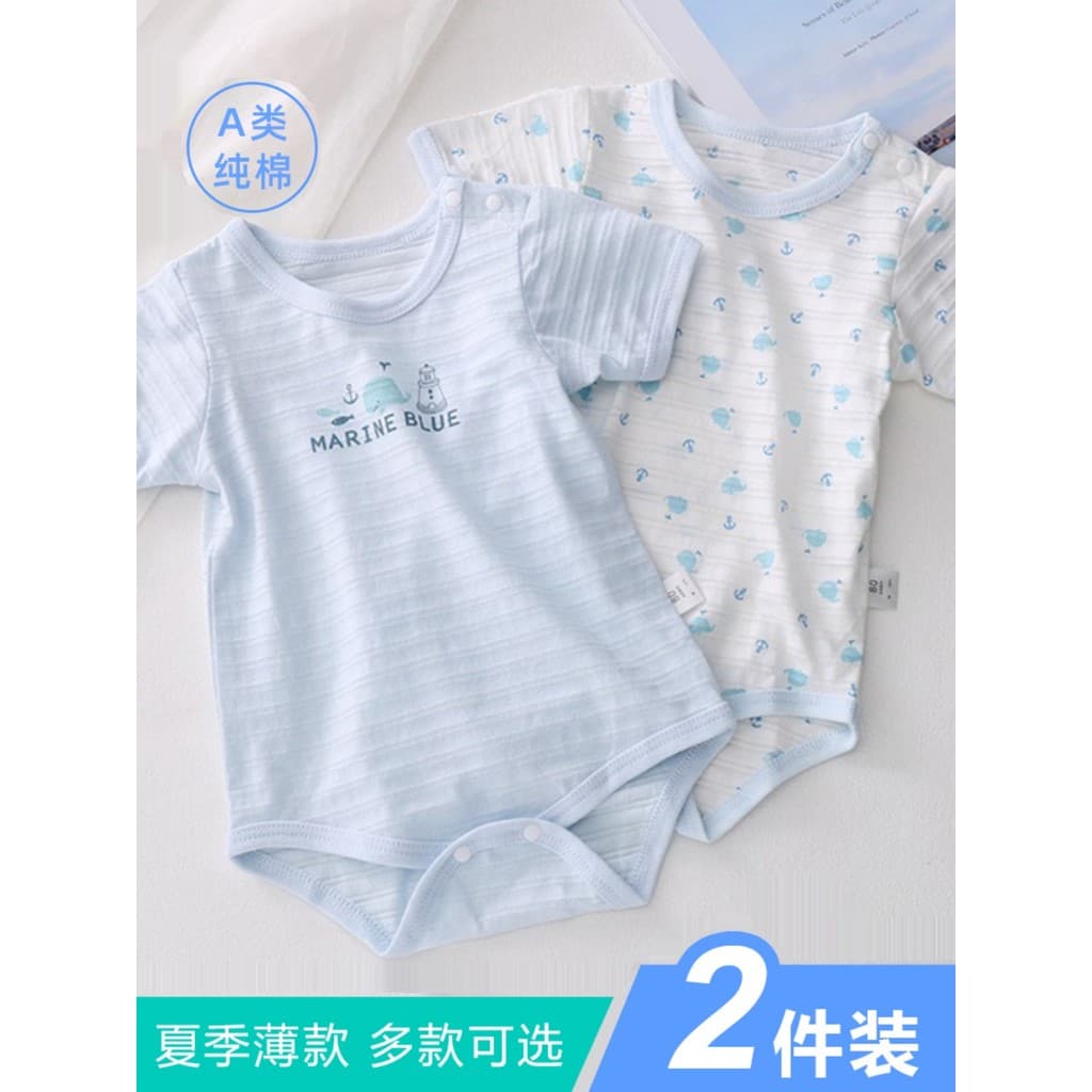 Infantil verão novo estilo macacão de uma peça de manga curta puro algodão masculino feminino bebê triângulo bebê de uma