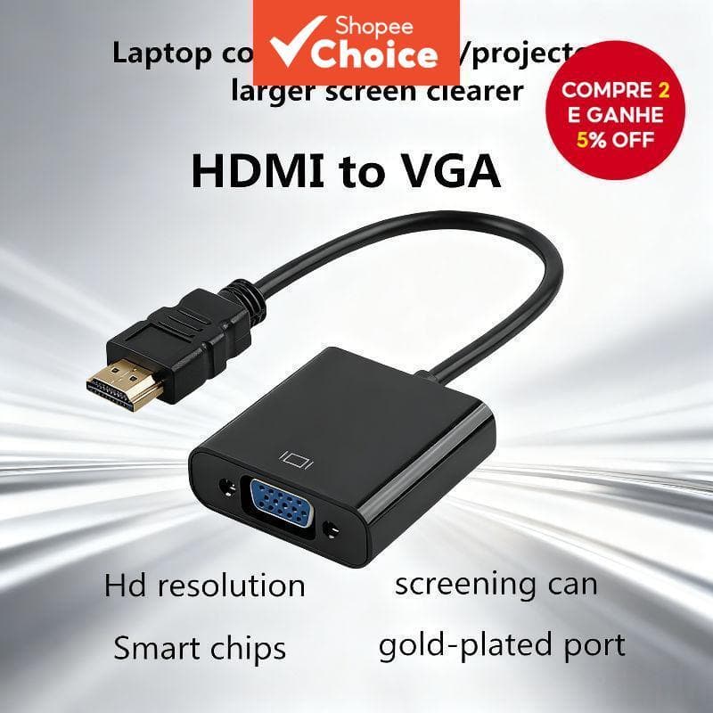 Conversor De Áudio HDMI Para VGA Cabo 1080P Monitor De Projetor De TV Laptop PC HDTV