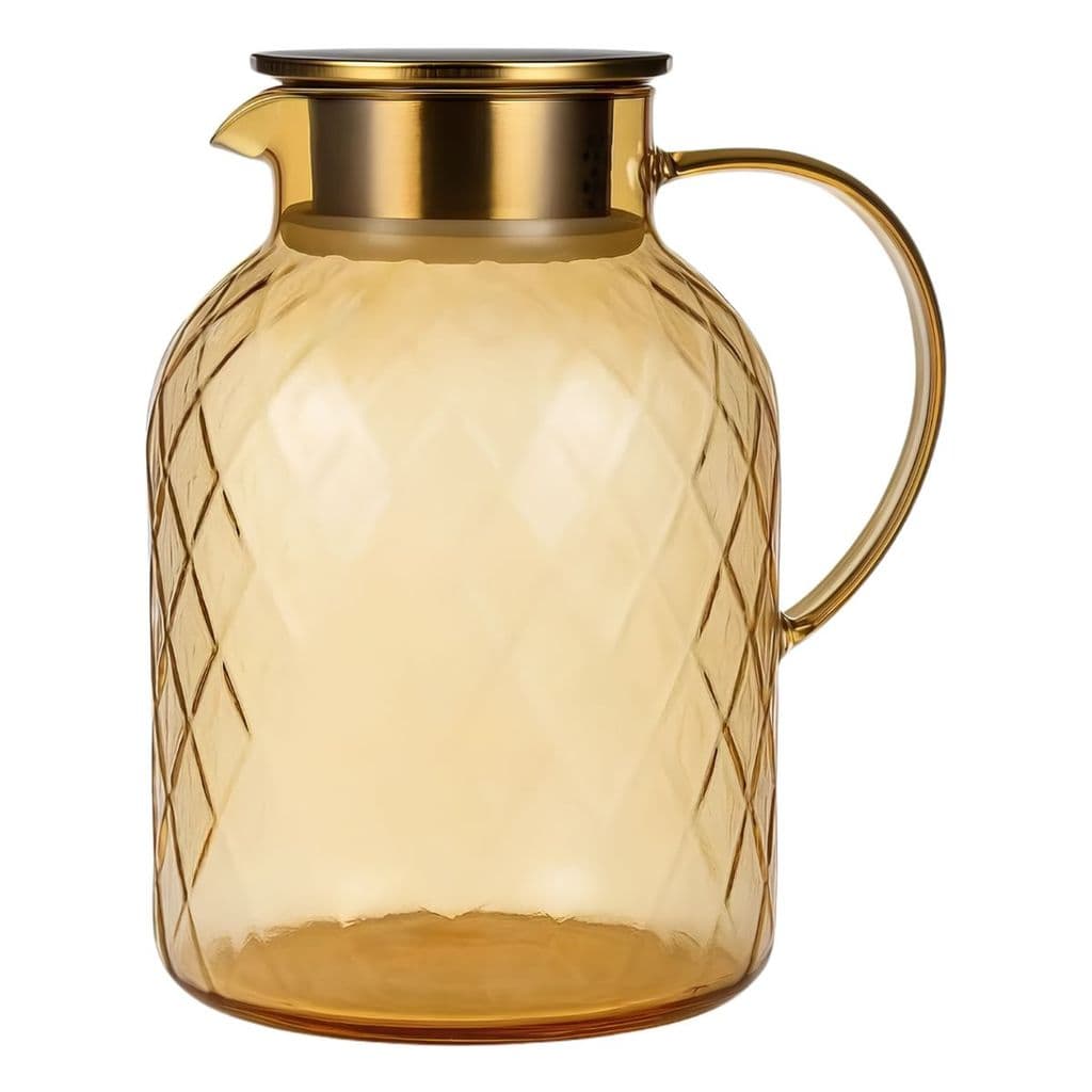 Jarra Vidro Borossilicato Diamond Ambar 1,8 Litro Tampa Filtro Inox Vedação Silicone Bule Chá Lehaví