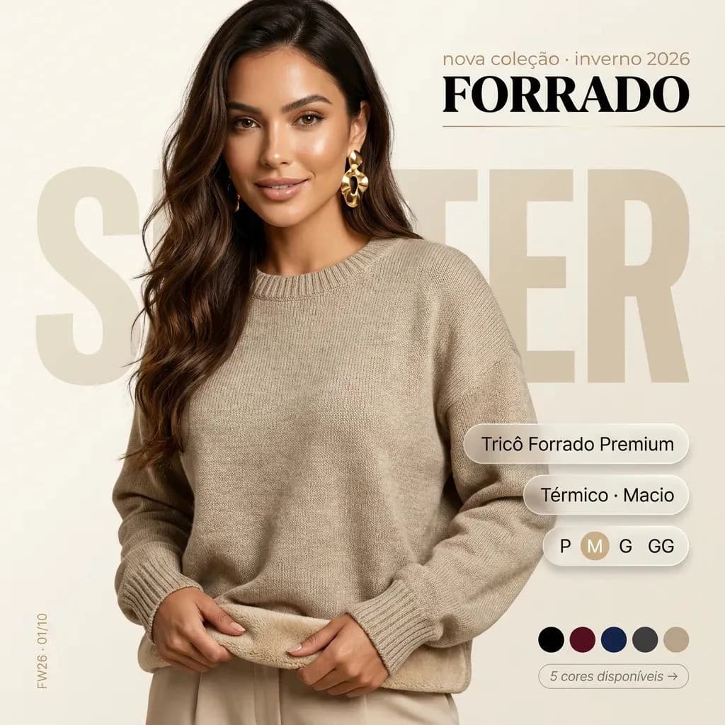 Suéter Feminino Forrado Inverno 2026 Premium Confortável