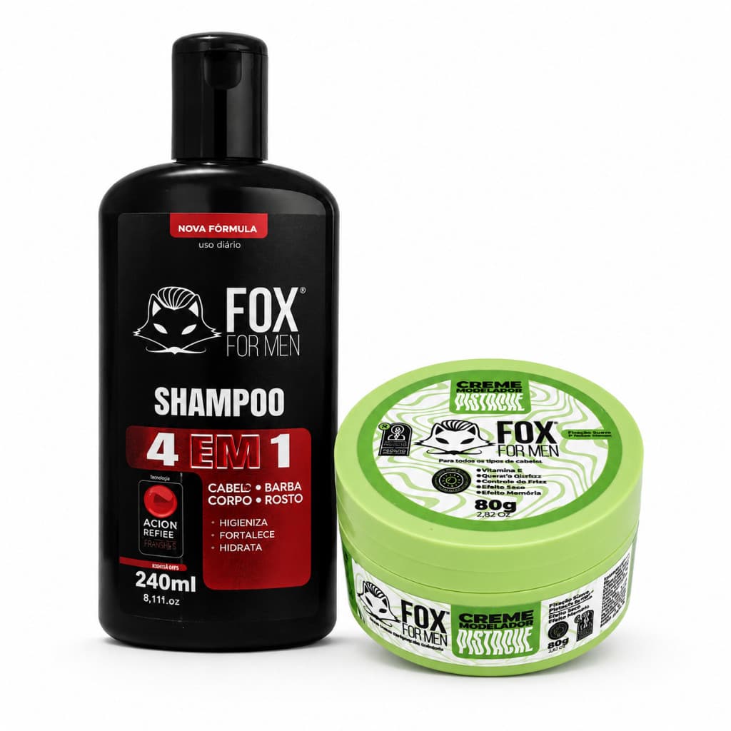Kit Cera Pistache 80g e Shampoo 4 Em 1 240ml Fox For Men Para Limpar Alinhar Cabelo Barba Corpo