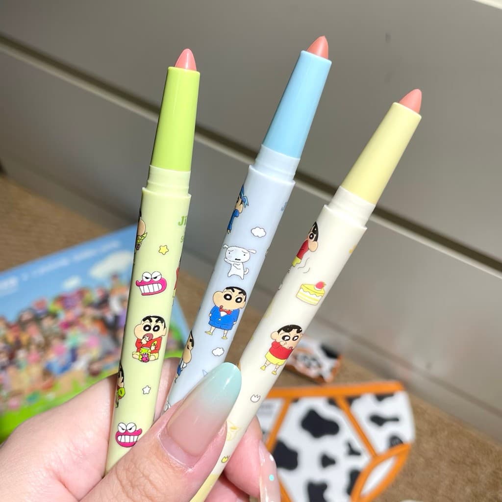JILLLEEN Crayon Shin-Chan Pincel delineador labial de duas cabeças Cor Nude Caneta batom Contorno integrado Aprimorament