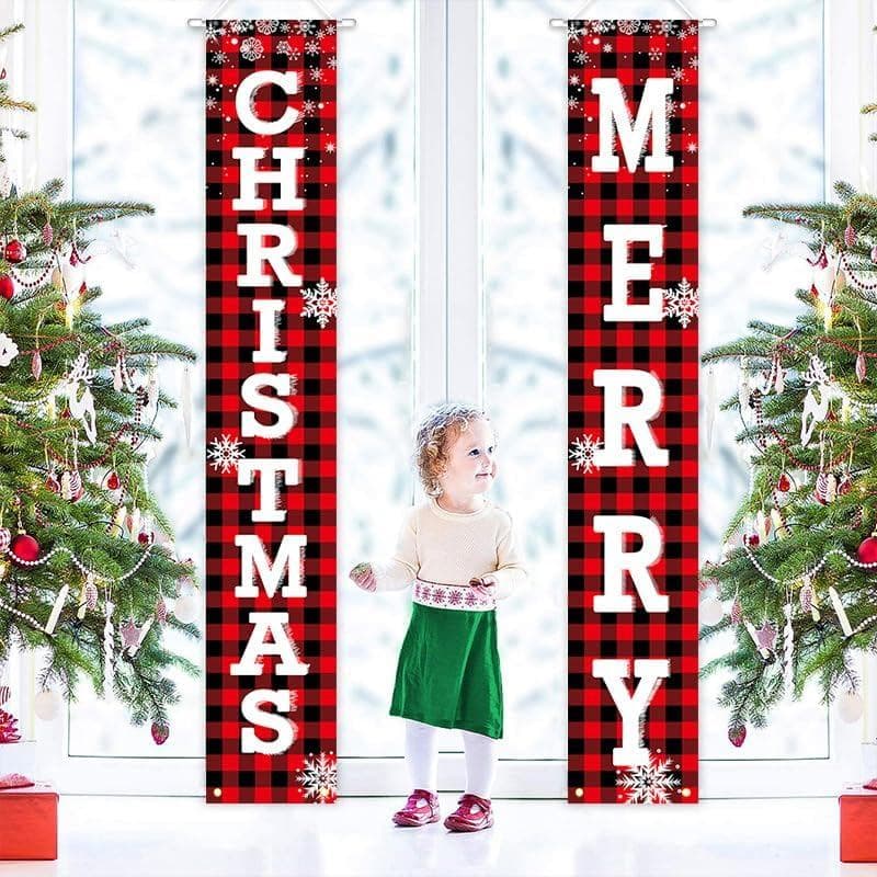 Outdoor Christmas Decorations Yard, Merry Christmas Banner 72"x12" Xmas Welcome Sign for Front Door Décor Home Décor, Ch