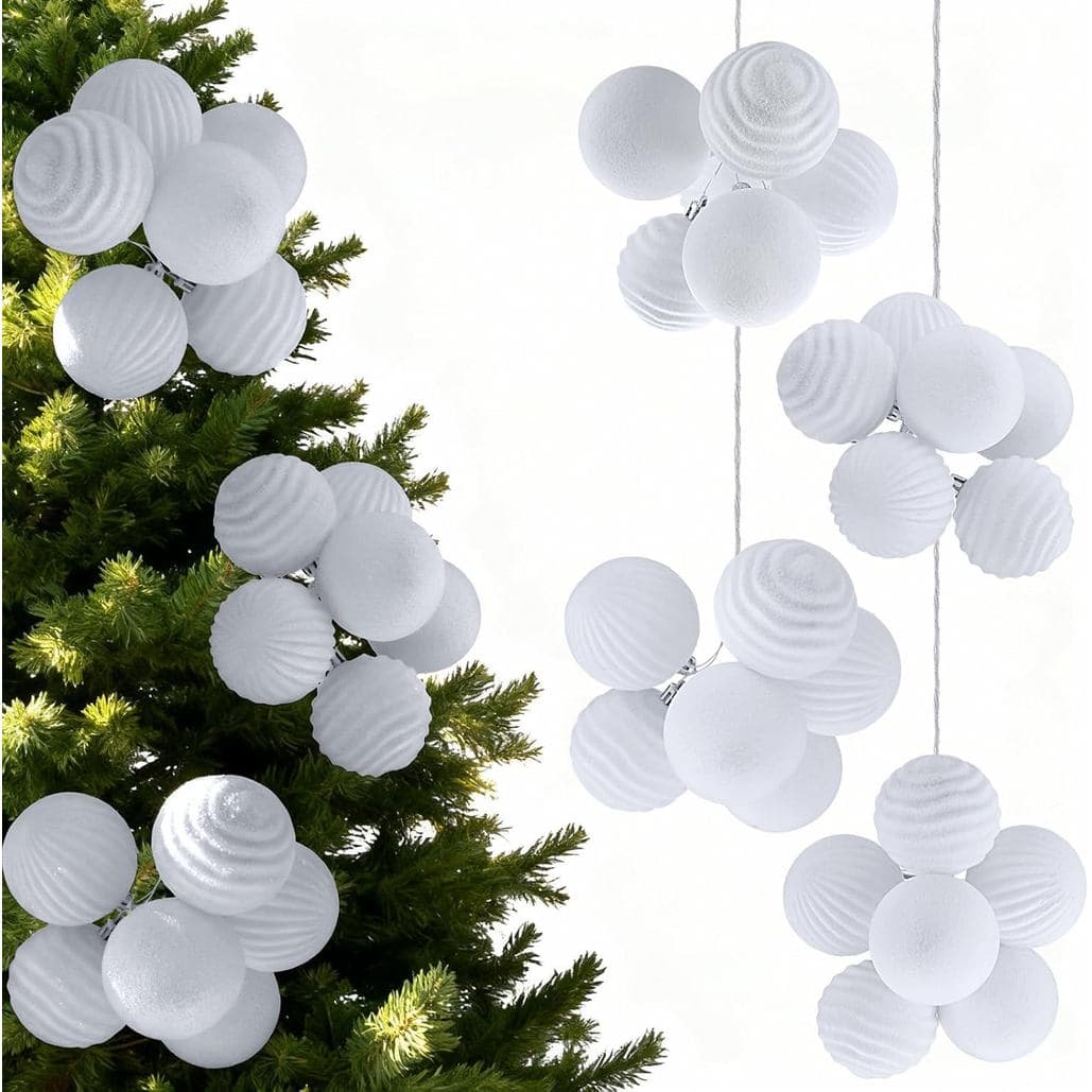 4 Sets Big White Velvet Christmas Ball Clusters Tree Ornament Decorations Christmas Ball on Wired Picks Crafts for Xmas
