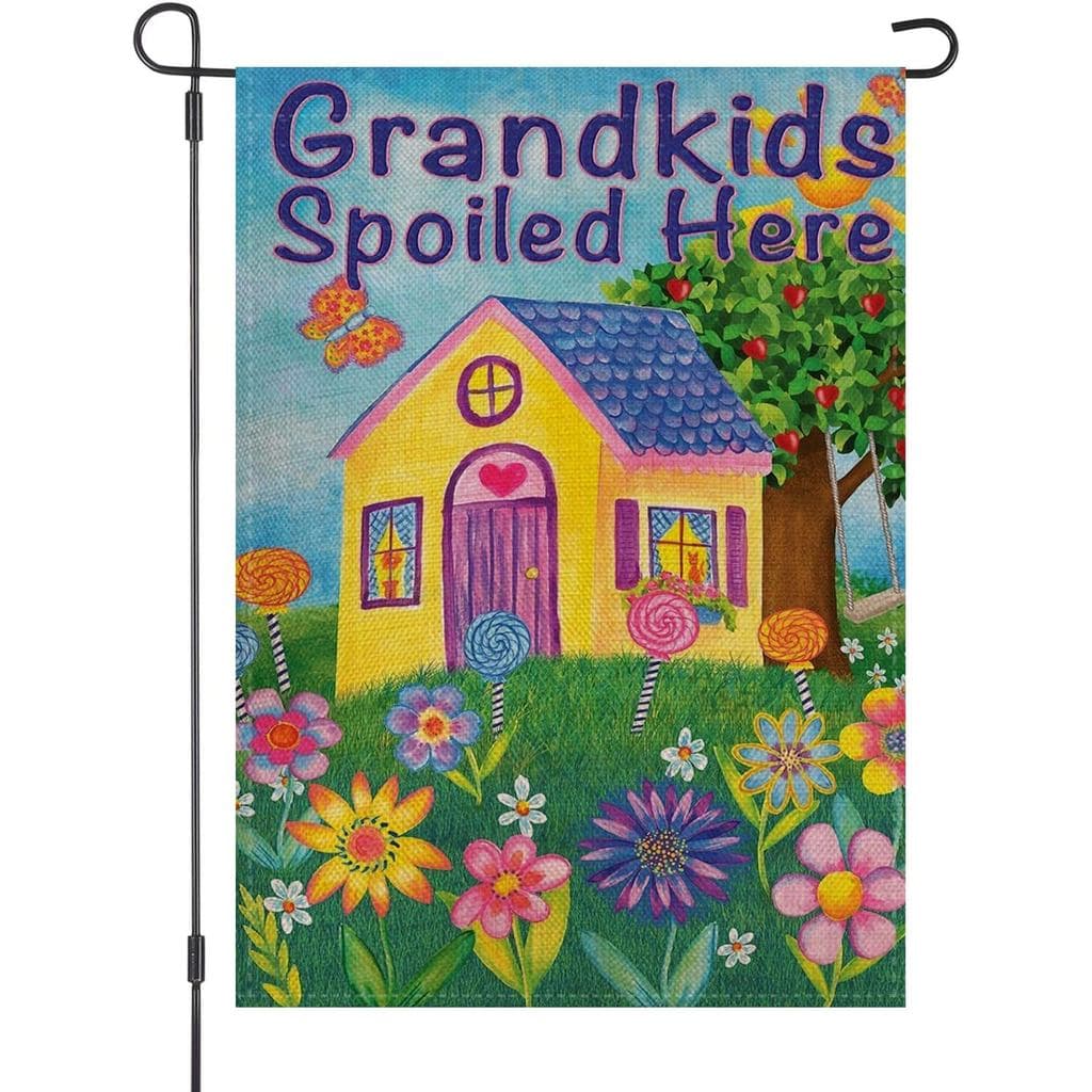 Grandkids Spoiled Here Garden Grandpa Grandma House Flag Burlap Double Sided Yard Outdoor Decoration 12.5 x 18 Inch