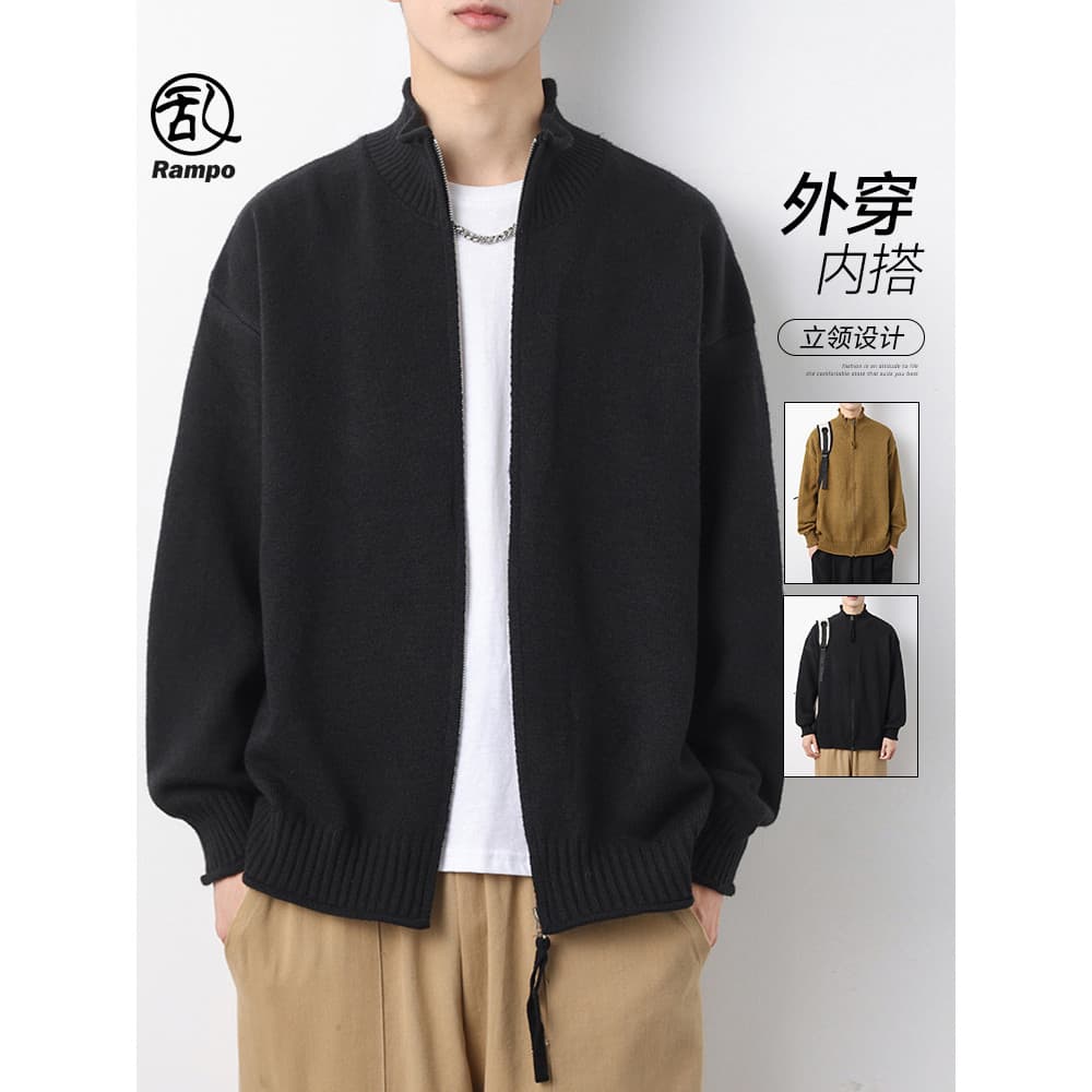 Rampo/Rampo Cardigan Suéter Masculino Inverno Novo Estilo Solto Suéter Casual Na Moda Gola Alta Swe