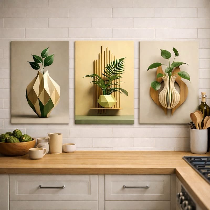 Kit 3 Quadros Decorativos Modernos Grande para Sala Quarto Quadro Vasos Oriental 3 peças quarto casa