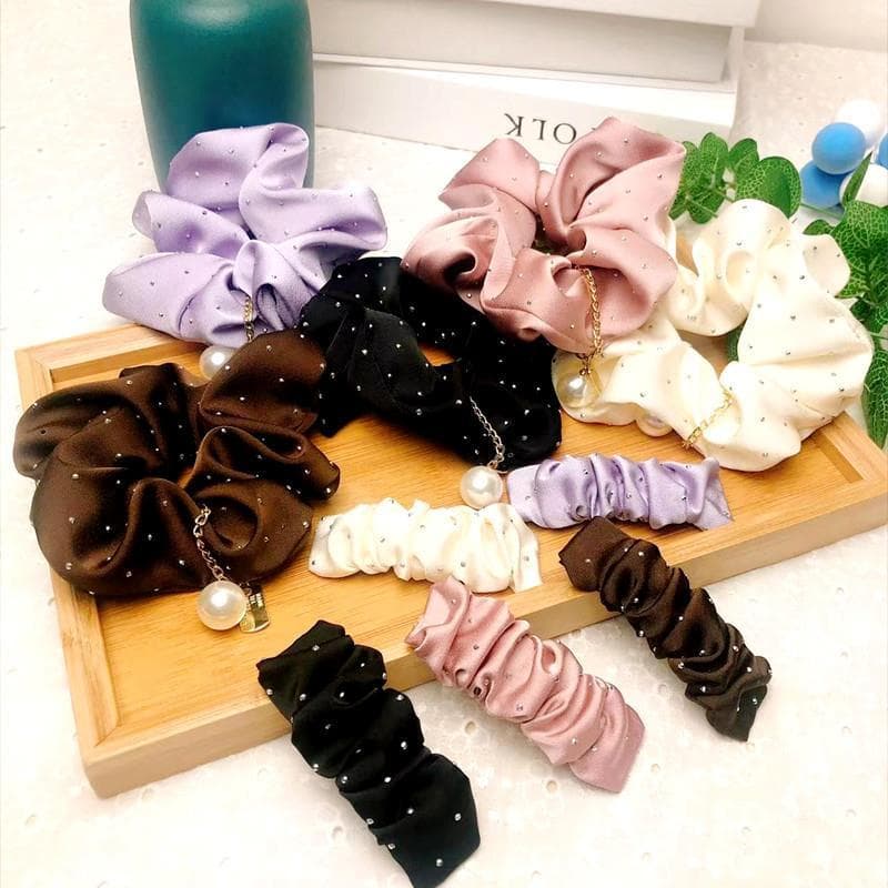 Anel elástico plissado de venda quente BB Clip Hot Diamond Pearl Pig Scrunchy Acessórios de cabelo Super Fairy All-match