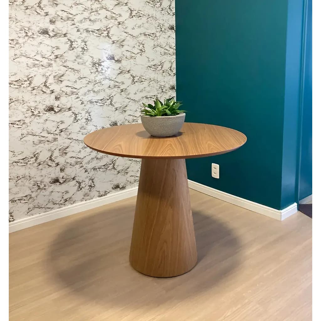 Mesa Cone Redonda 80cm Lâmina Madeira Natural Clássica