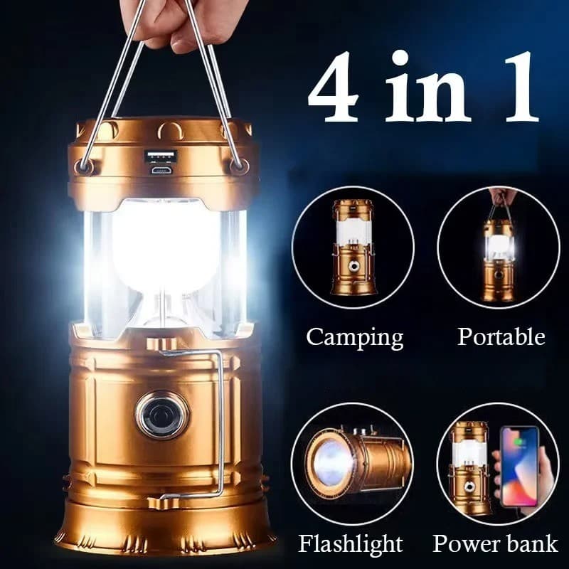 Lampião Solar LED Recarregável USB Lanterna Para Camping Emergência Pesca Trilhas Luminária Portátil