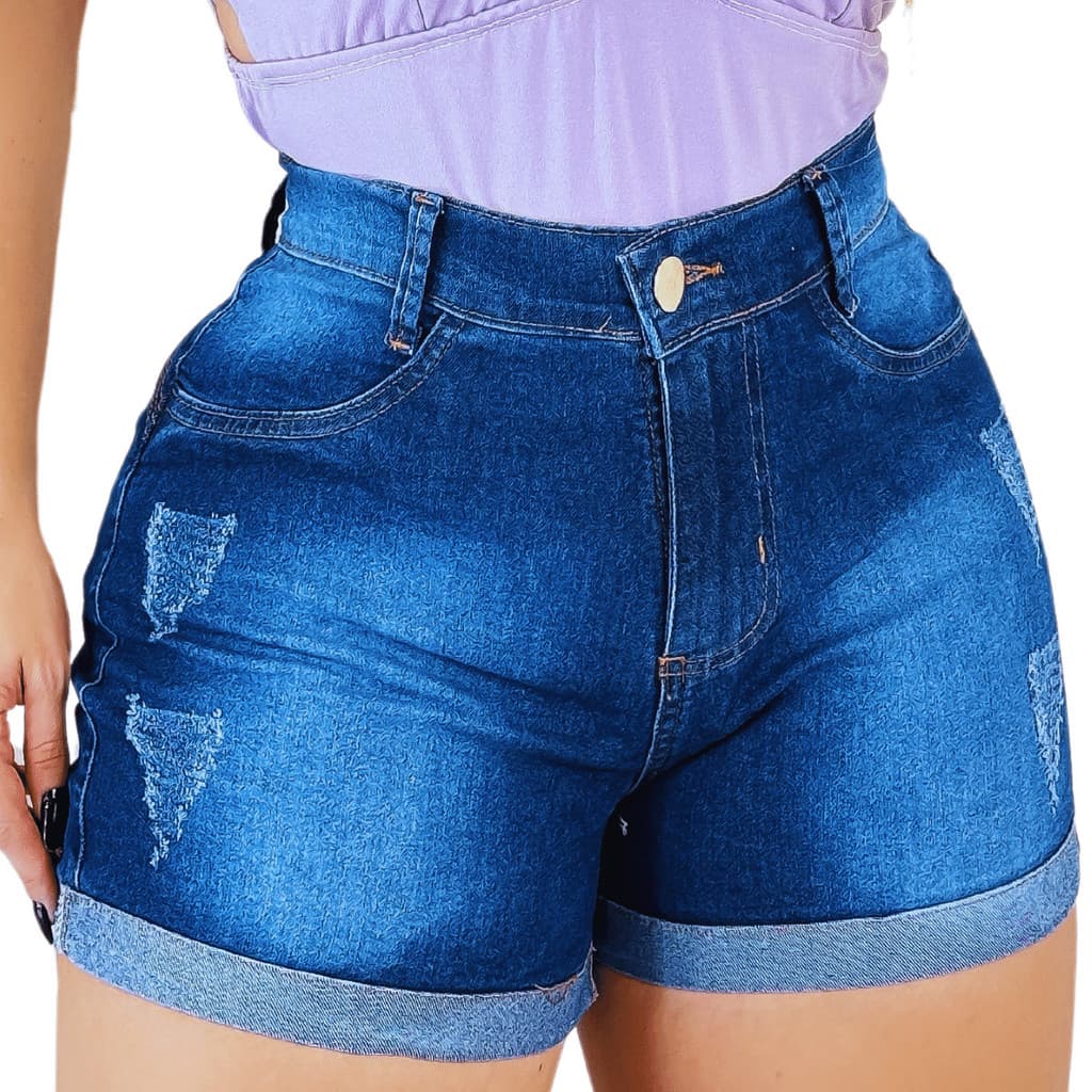 Short Jeans Feminino Barra Dobrada Lavagem Azul ModaZ