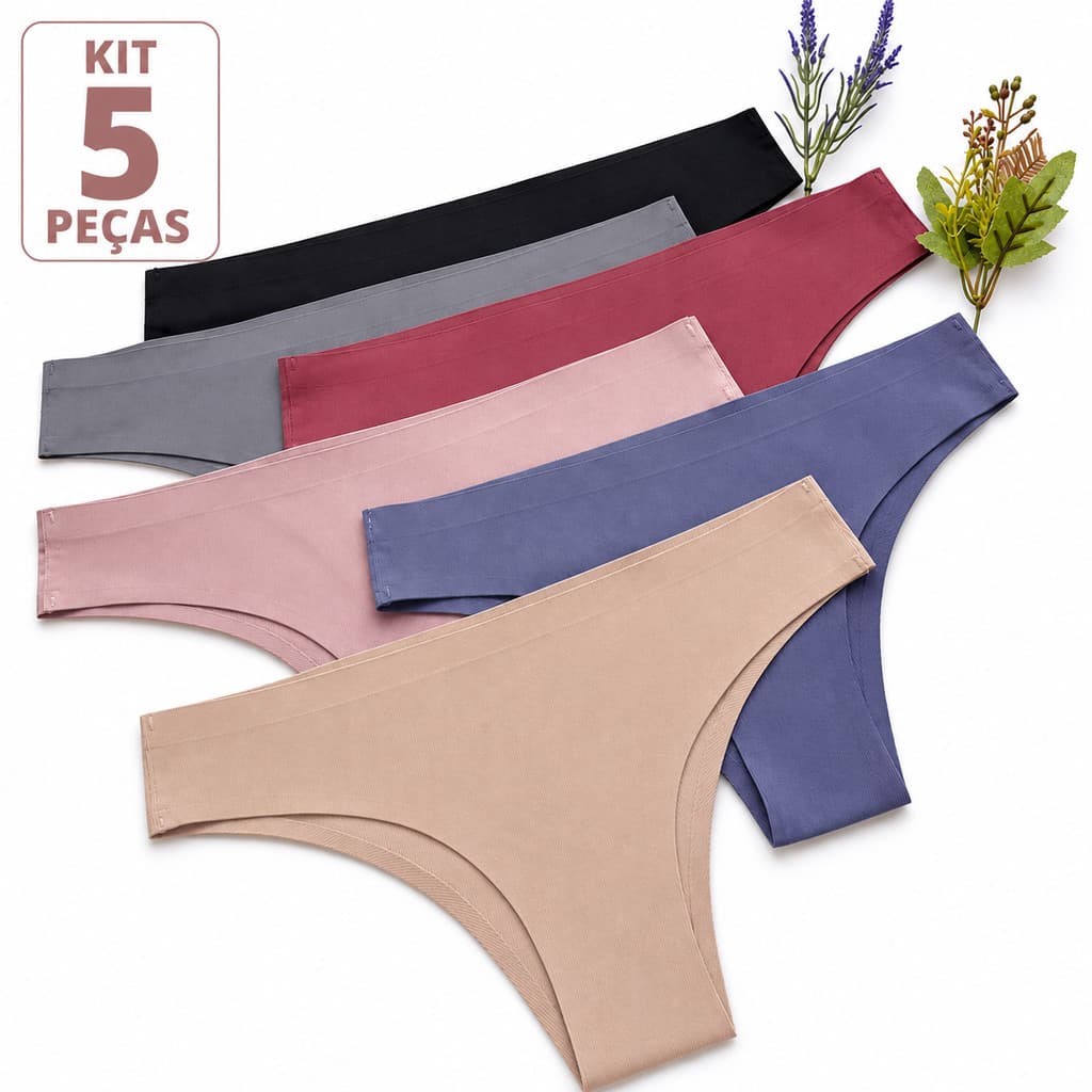 Kit 5 Calcinhas Sem Costura Feminina – Não Marca, Corte a Laser Soldada, Ideal para Academia e Roupas Justas Laser