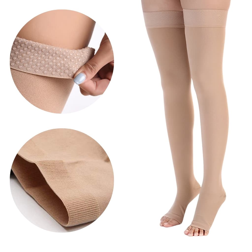 Meia Compressiva Meia Coxa Bege sem Ponteira 7/8 20-30 MMhg pós Bariátrica Abdominoplastia