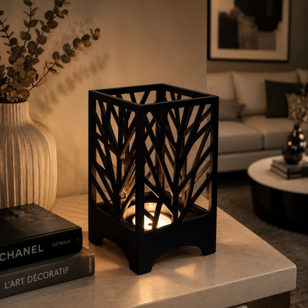 Abajur de Mesa Arabesco Luminária Cubo para Sala e Quarto Preto com Tomada