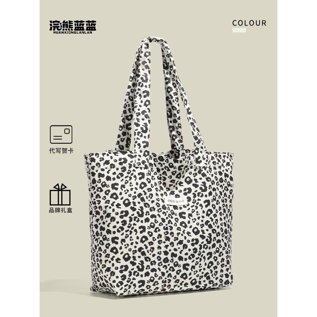 Guaxinim azul azul coreano High-End Retro leopardo impressão bolsa de lona feminina 2026 novo estilo primavera grande ca