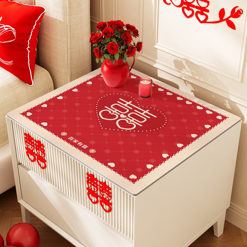 Capa de mesa de cabeceira pano casamento festivo tapete de couro vermelho tapete protetor de mesa 2026 novo estilo decor