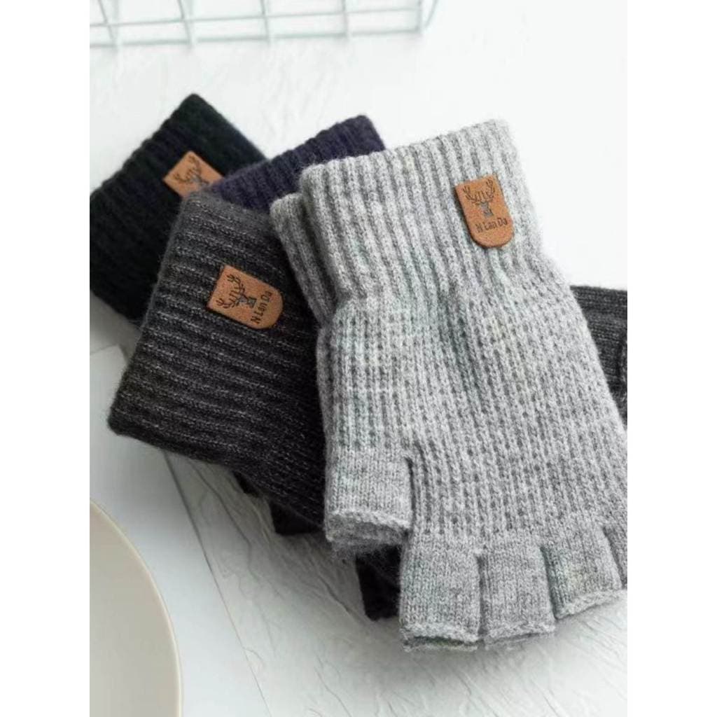 Luvas de meio dedo masculinas inverno forro de lã quente engrossado lã de malha sem dedos estudante escrita ciclismo out
