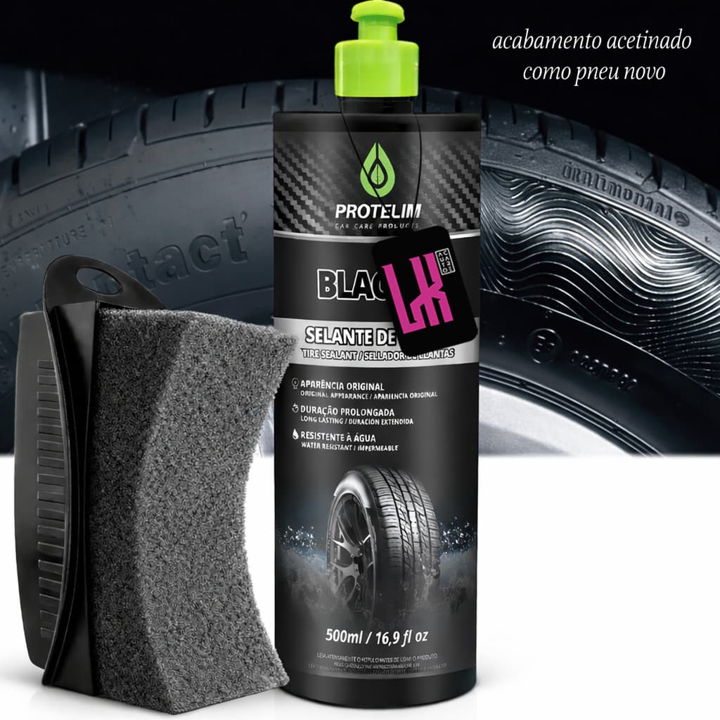 Kit Selante Pneu Pretinho Black X 500ml Protelim + Aplicador