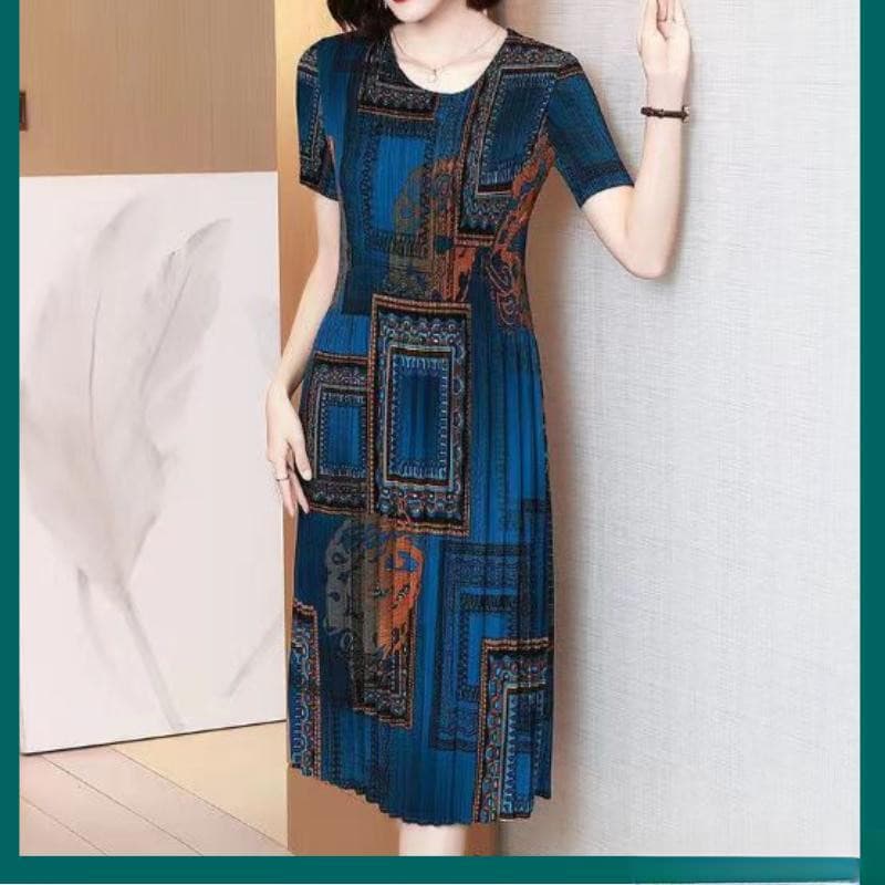 Vestido Estampado Em Torno Do Pescoço Retro Vintage Impressão Na Altura Joelho Midi Para Mulheres Escritório Baile