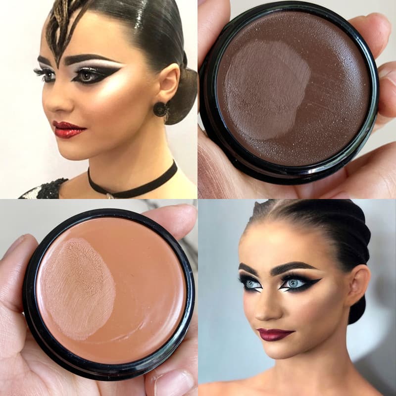 Dança moderna beleza latina preto tridimensional corretivo monocromático sombra tom de pele escura fundação palco cosmét