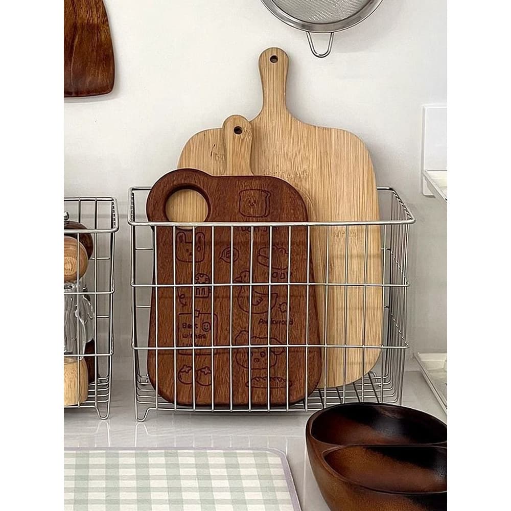 Cesta de armazenamento de ferro, Rack de colocação, tábua de corte, tampa de panela, cesta de drenagem de grande capacid