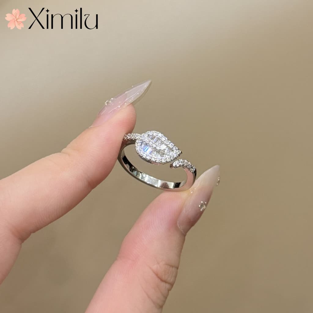 ❤ Clássico venda quente folha diamante Super piscando anel feminino moda personalidade temperamento jóias