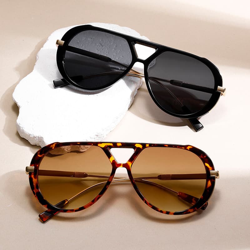 Retro moda leopardo impressão feixe duplo grande quadro Anti-forte luz óculos de sol masculino na moda personalidade cor