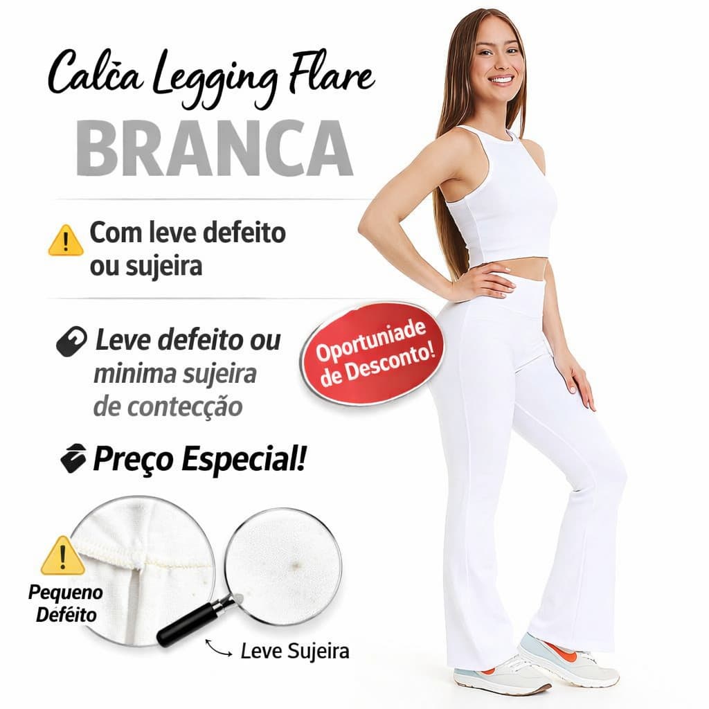 Calça Legging Flare Branca, boca sino, enfermagem,dentista,fisioterapeuta, treino Novas leve defeito