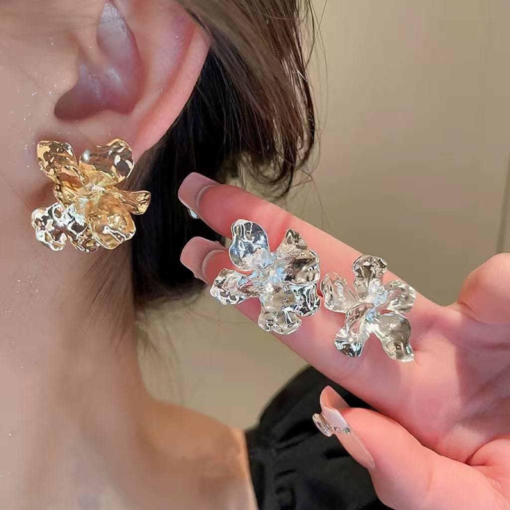 Brincos de flor Irregular dourada estilo legal sentimento de alta qualidade brincos de pétala exclusivos