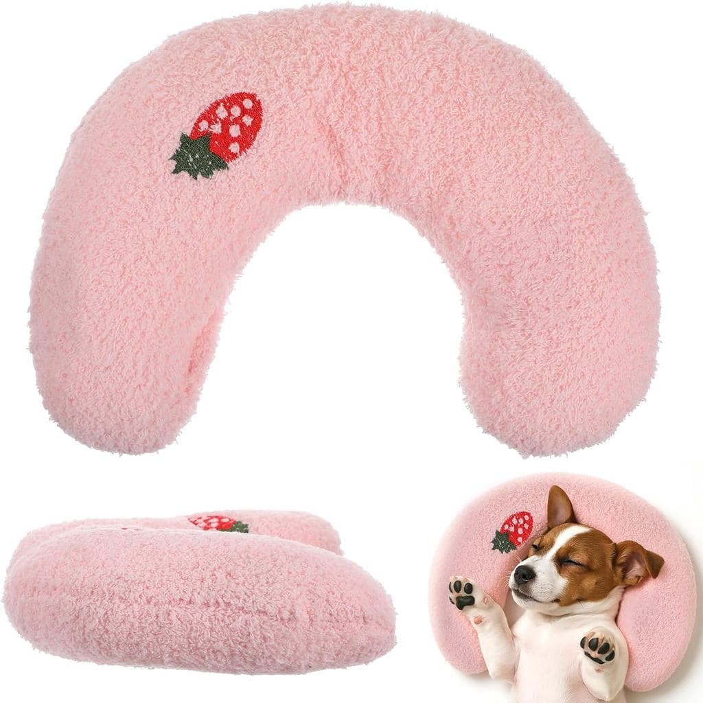 Almofada em Forma de U para Animais de Estimação, Almofada Calmante Macia e Fofa para Pets, Almofada Meia-Lua com Padrão
