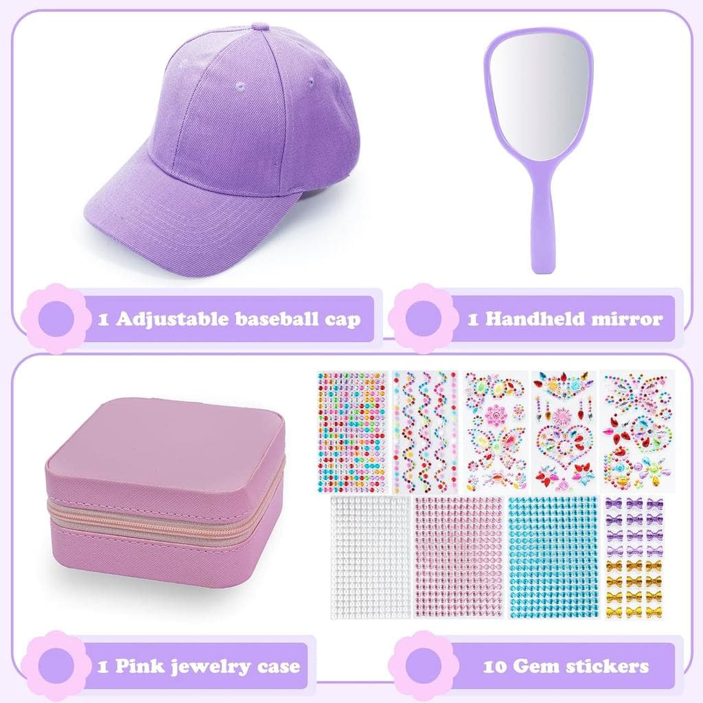 Presentes de Natal para Meninas: Decore Seu Próprio Boné de Beisebol com 10 Folhas de Adesivos de Gemas, Kit de Artesana
