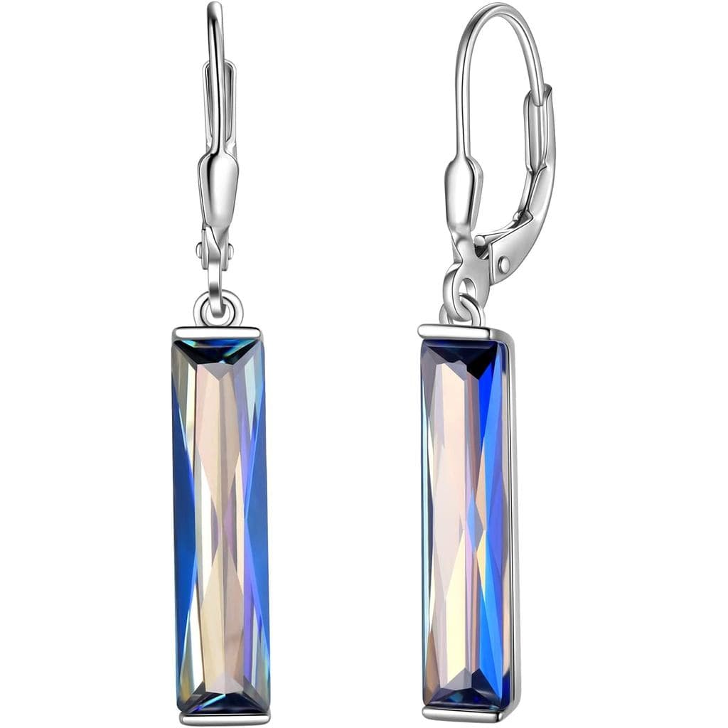 Brincos Pendentes de Topázio Místico - Femininos, em Prata Esterlina 925, com Topázio Místico Arco-Íris Retangular, Brin