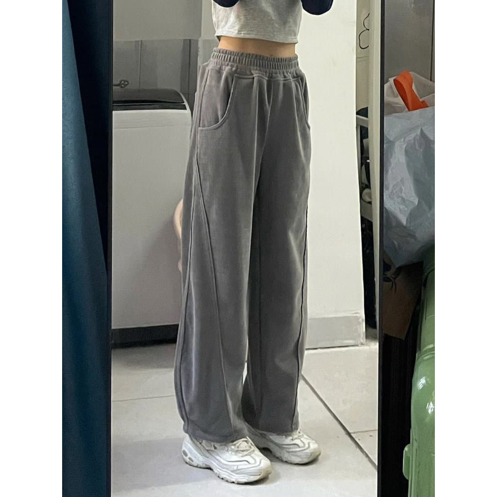 Americano Retro cinza Drape calças casuais femininas cintura elástica calças de perna larga mais veludo solto calças ret