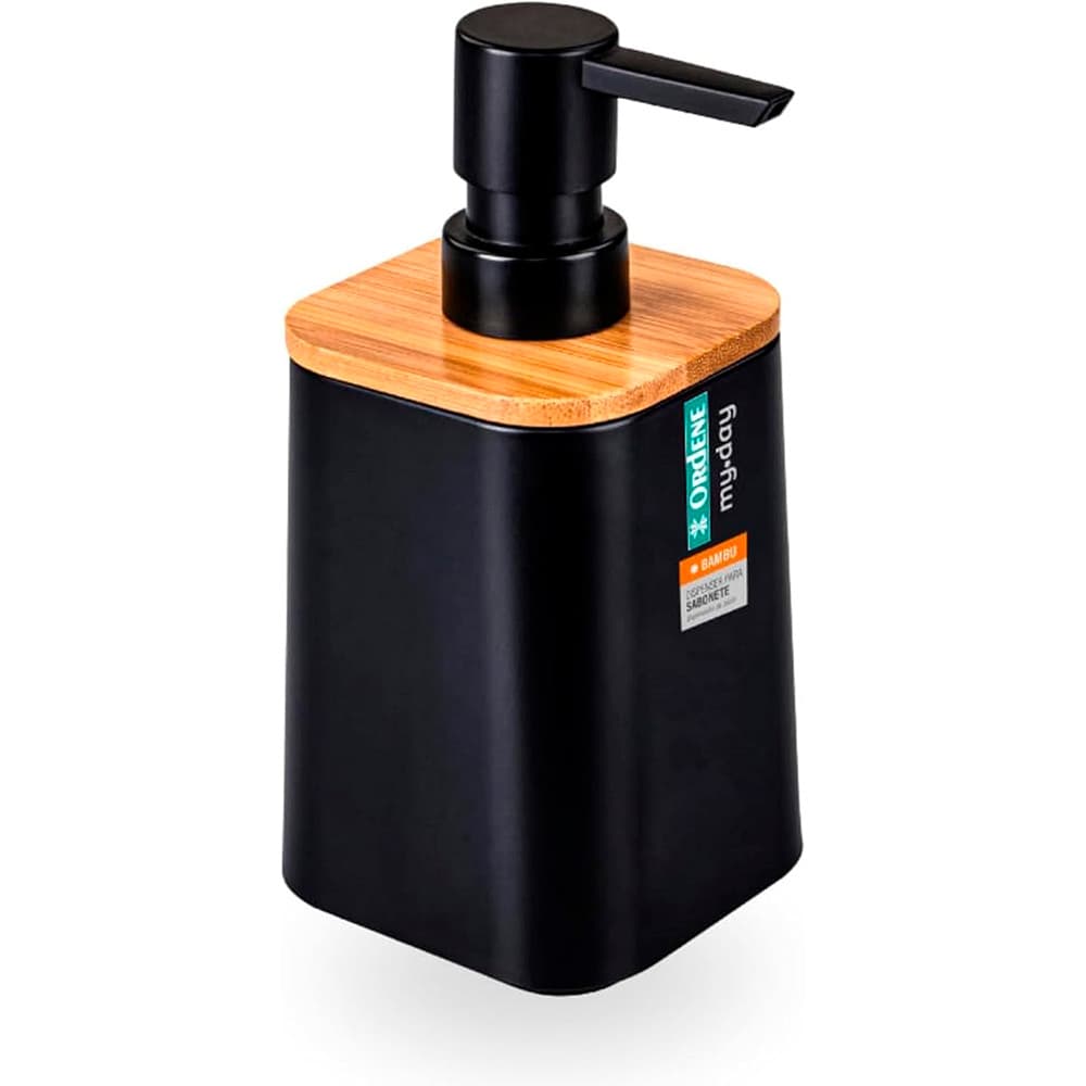 Dispenser para sabonete liquido saboneteira 480ml ordene preto e bambo