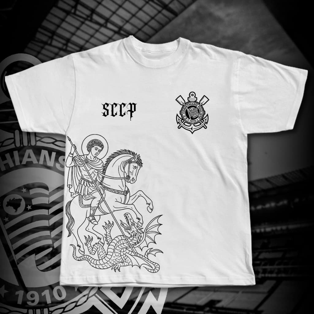 [Camiseta Premium em Algodão Puro]CC Corinthians Timão São Jorge fé Alvinegra 100% Algodão