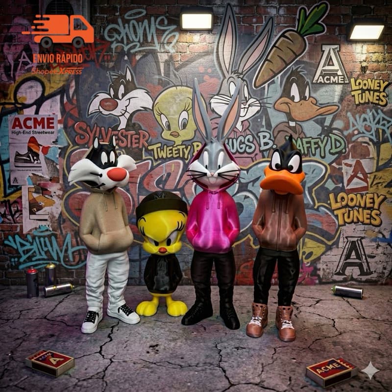 Bonecos action figure Gamer - lonney tunes em impressão 3d - Patolino, frajola, pernalonga piu-piu - Urban Vibe