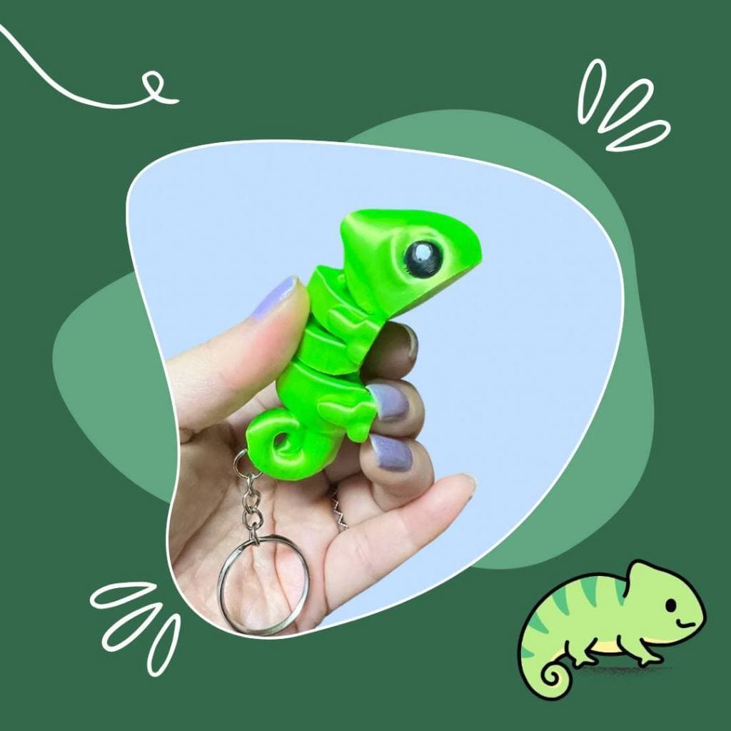 Chaveiro Articulado Camaleão Fofo Impressão 3D Coleção Decoração