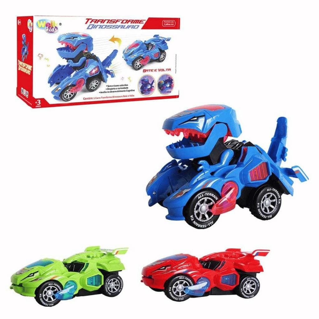 Carrinho Robô Dinossauro Bate Volta Automático Com Luz Som E Movimento Crianças