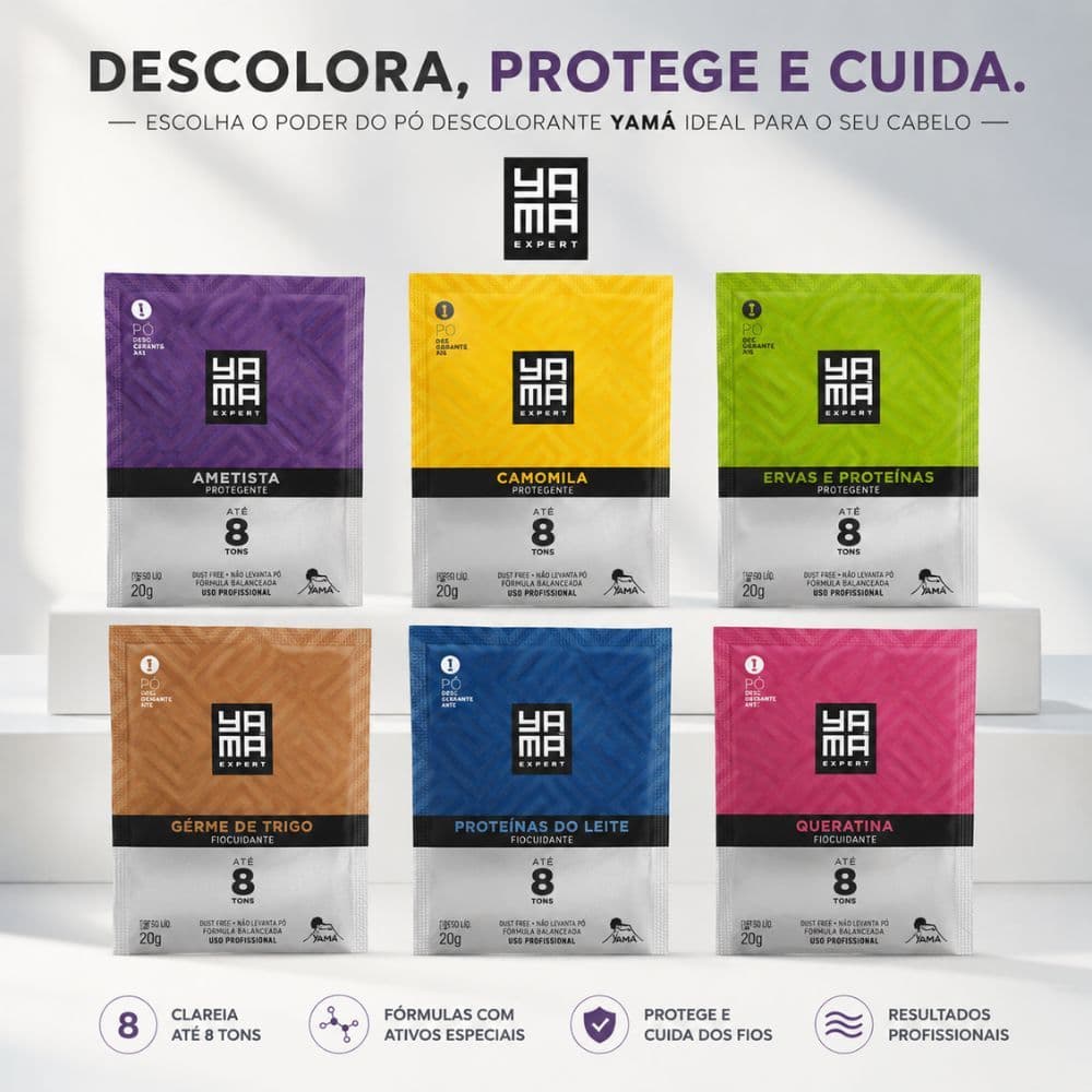 Pó Descolorante Yamá 20g – Escolha: Ametista, Camomila, Ervas, Gérmen de Trigo, Leite ou Queratina