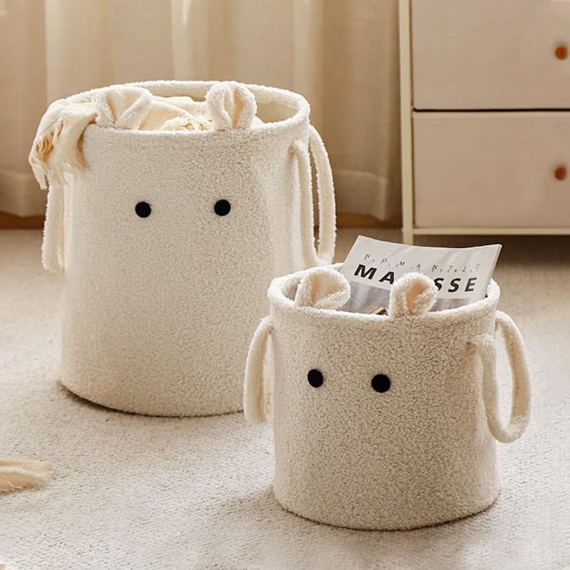 Lã de cordeiro crianças brinquedo de pelúcia balde de armazenamento bonito cesta de armazenamento de roupas dos desenhos