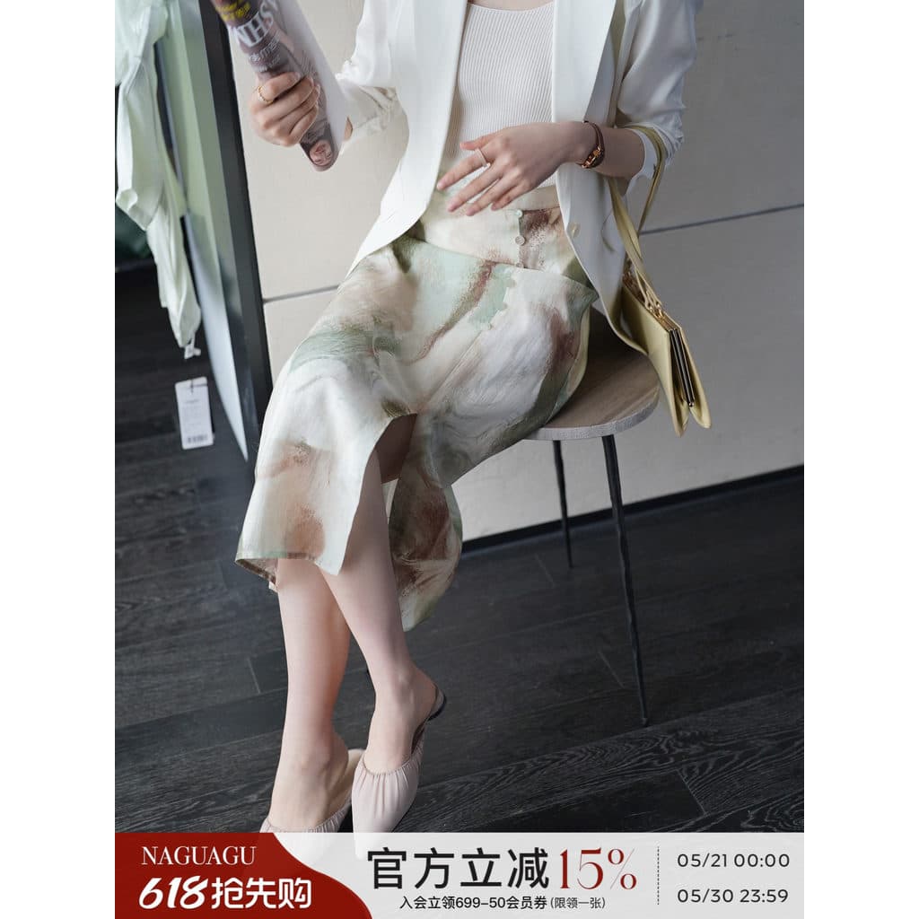 Abóbora vale estilo chinês Tencel graciosa sombra saia ~ início da primavera elegante impresso saia feminina Drape mais