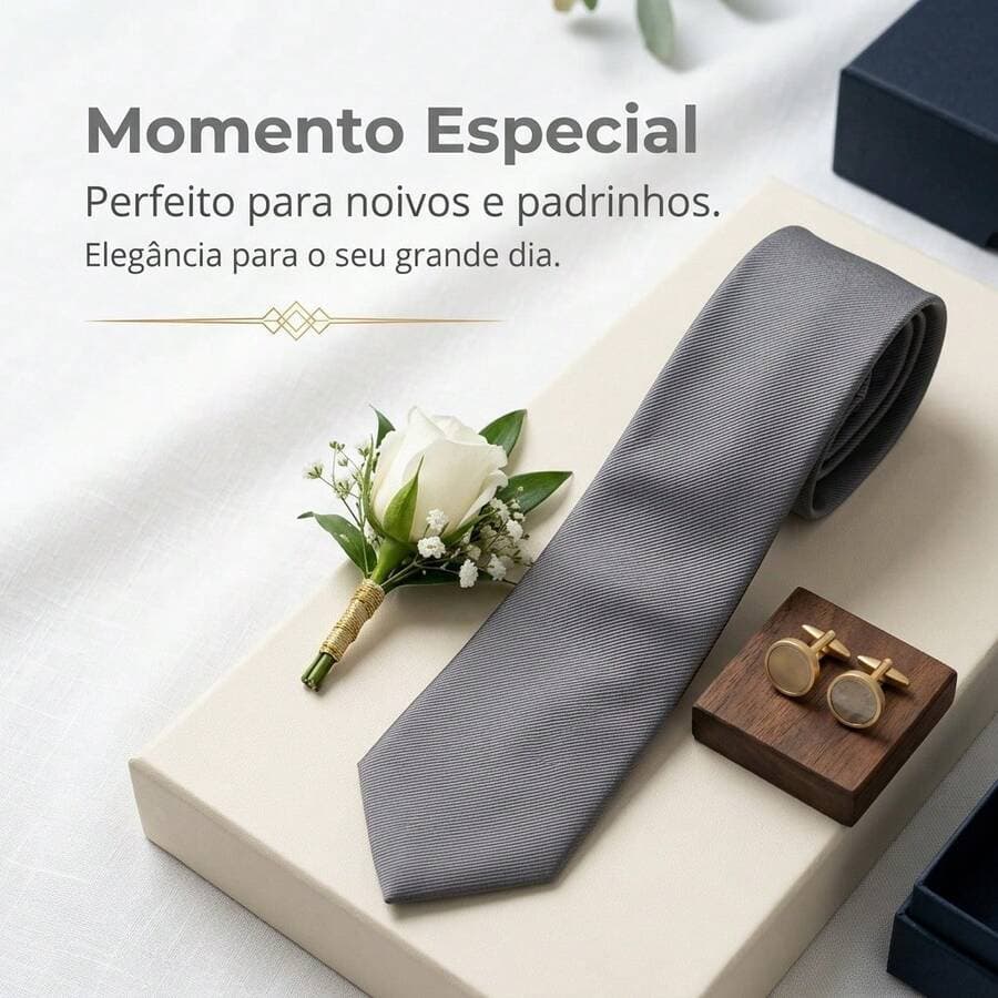 Gravata social masculina com um sofisticado design listrado, adequada para trajes formais e para noivos.