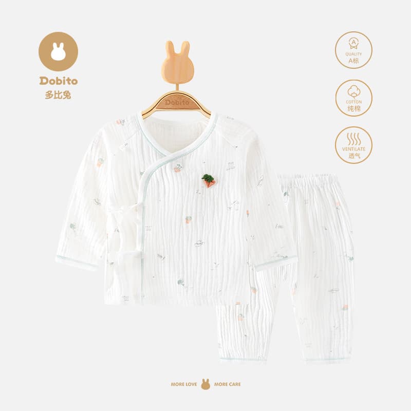 Bebê fino terno roupas de verão puro algodão gaze bebê recém-nascido pijamas de manga comprida dividir roupa interior mo