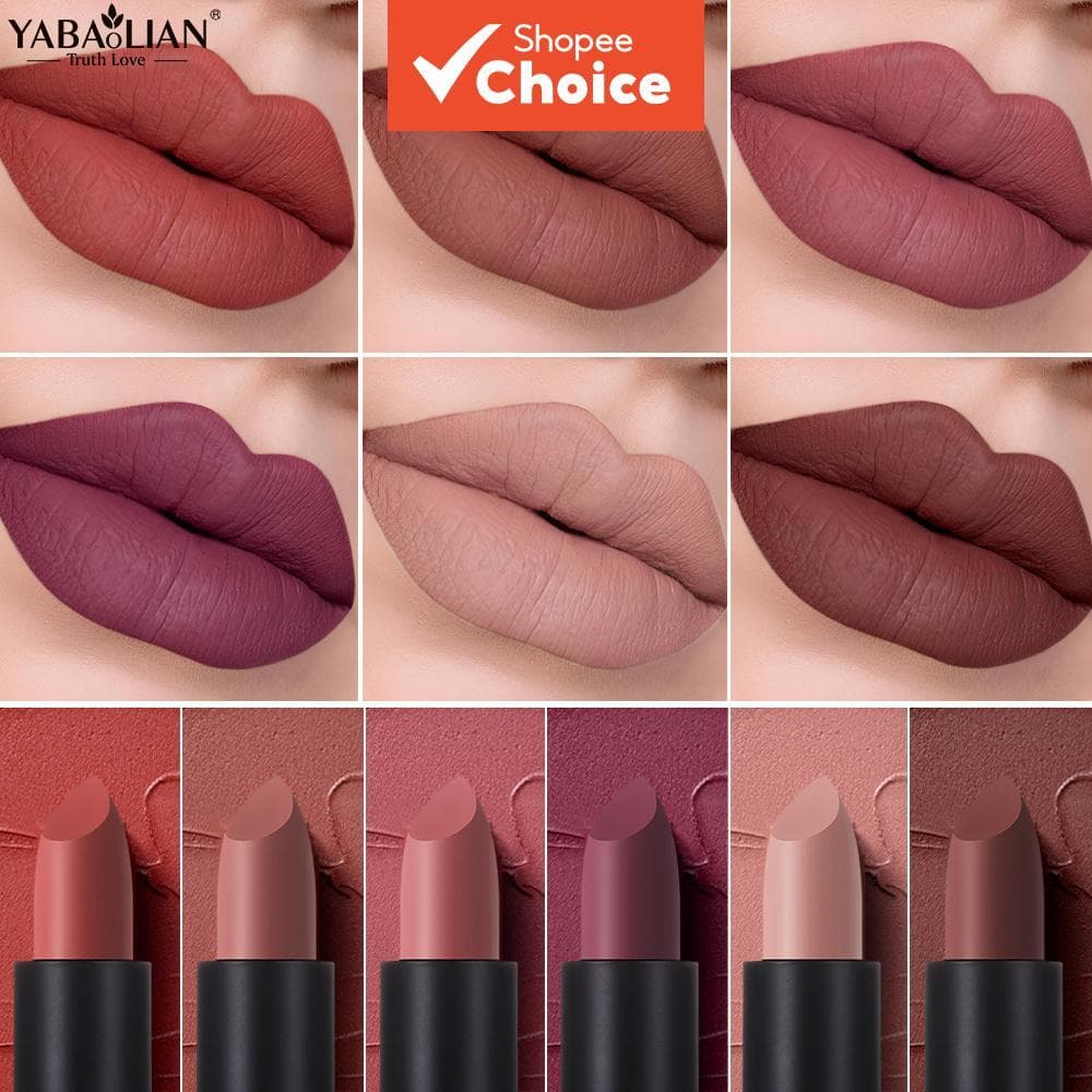 YABAOLIAN Batom Fosco com 6 Cores, Aveludado Nude Marrom, À Prova d'Água, Pigmentação Intensa, Longa Duração, Não Gruda,