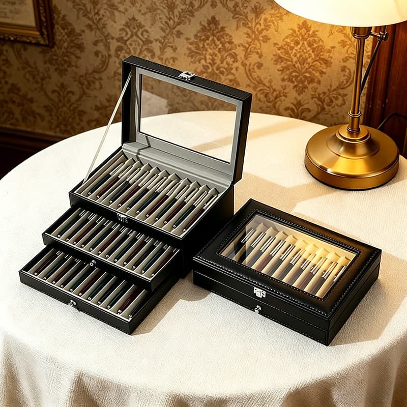 Caixa de armazenamento de papelaria Multi-camada caneta caixa de charuto grande capacidade Desktop organizador caixa luz