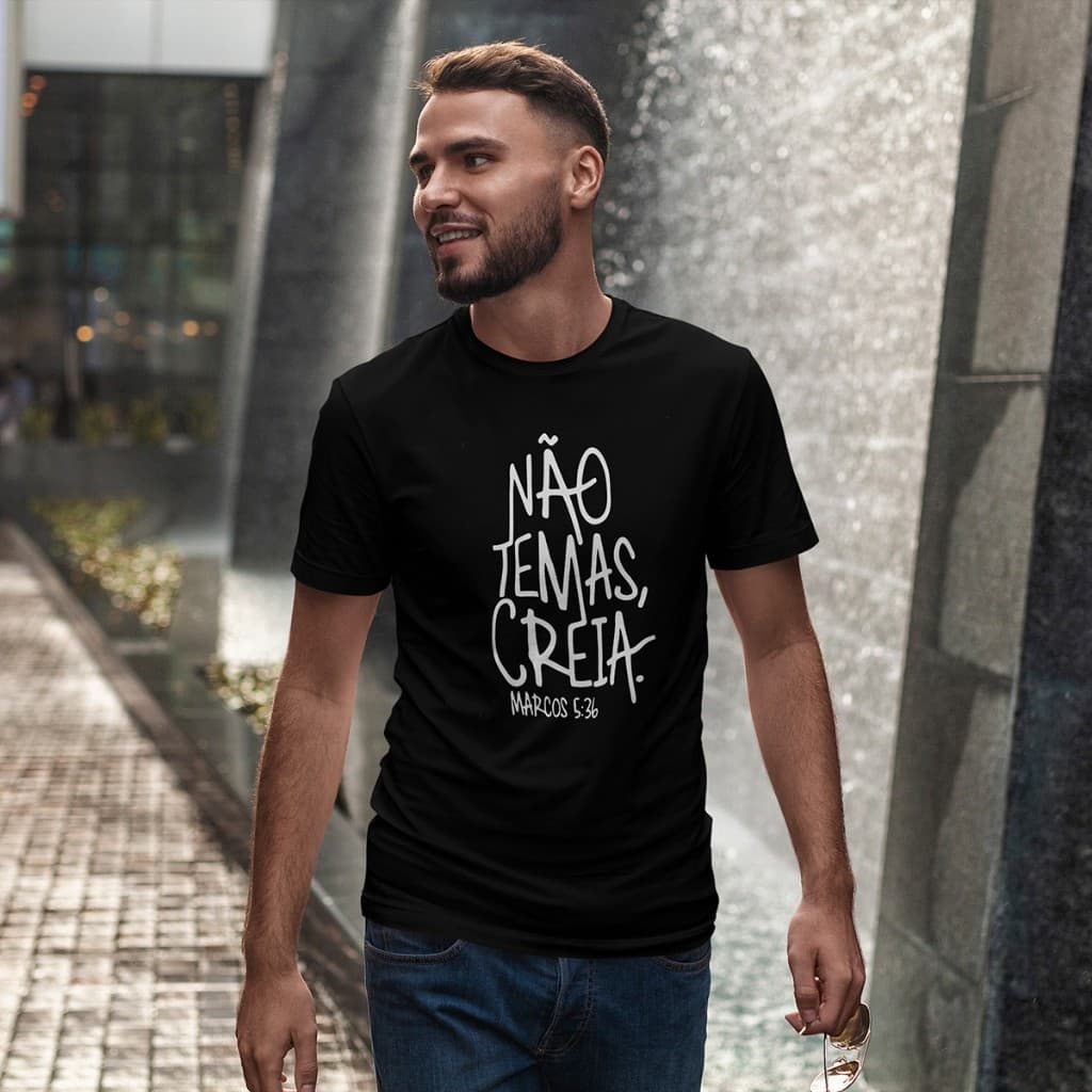 Camisa Camiseta Masculina Religiosa Não Temas Creia Cristã
