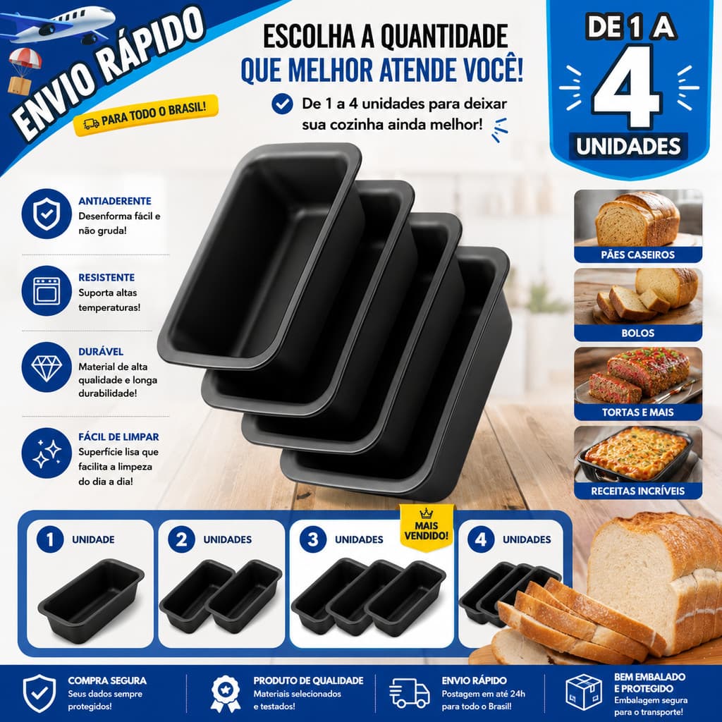 Forma Assadeira Teflon 26cm de 1 a 4 unidades Pães Bolos Tortas Antiaderente