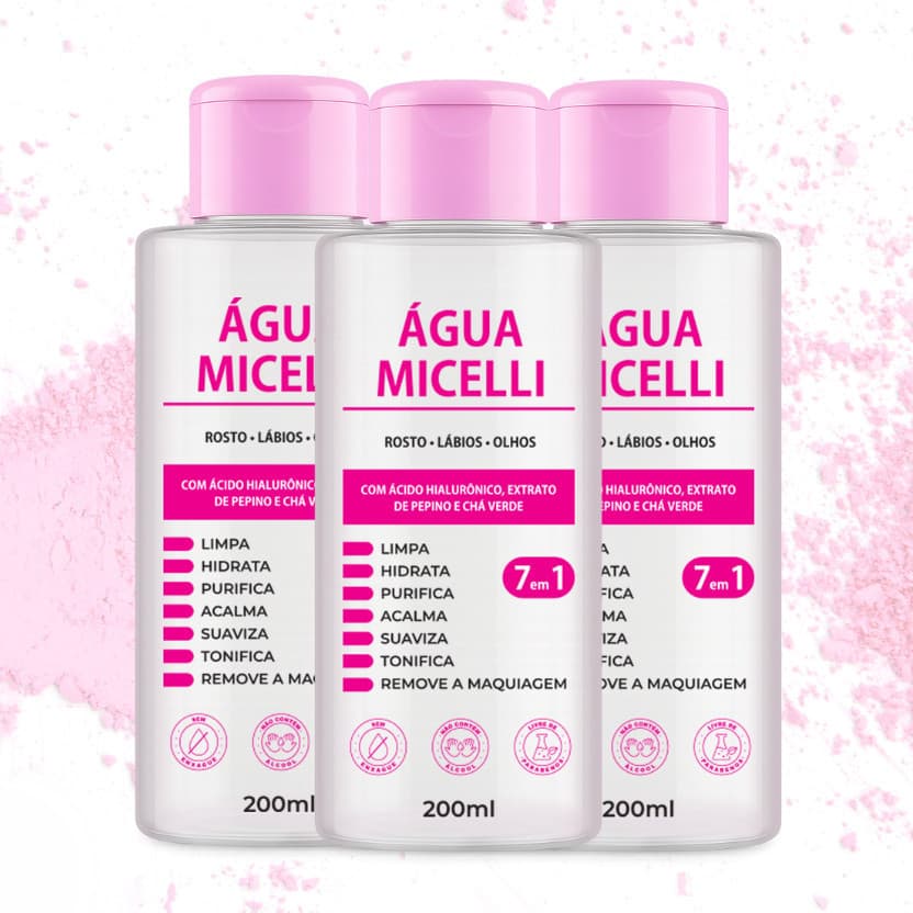 Kit 3x Água micelar com ácido hialurônico 200ml - Removedor de Maquiagem