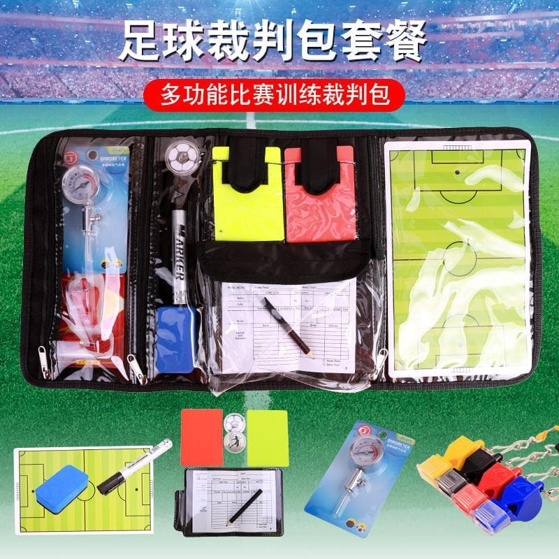 Kit de árbitro de futebol elétrico vermelho amarelo cartão apito saco de árbitro selecionador lateral medidor de pressão
