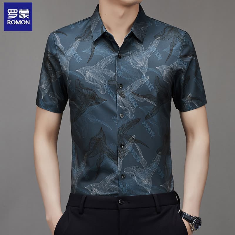 Lomon Counter Masculino Luz Luxo High-End Ice Silk Camisa de Manga Curta High-End Casual Não-Ferro Todos @-